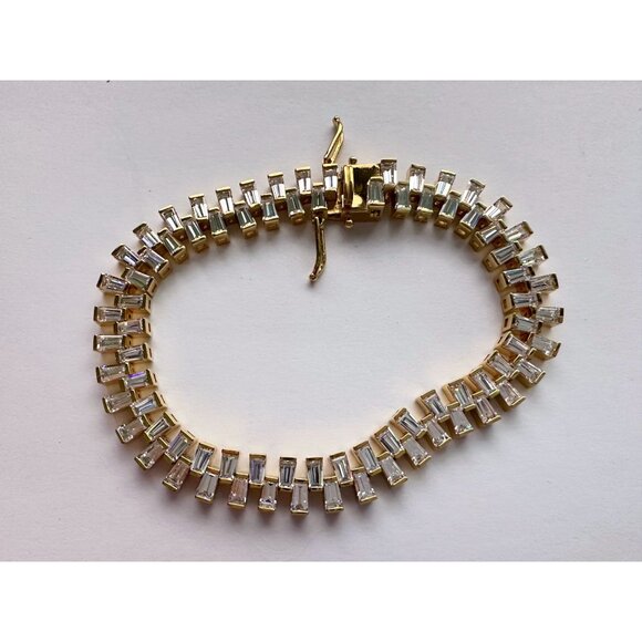 10.00 Carat Lab Created White Topaz Baguette Bracelet in Sterling 14kt Goldplate - Picture 7 of 11